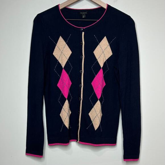 Talbots Sweaters - Talbots Argyle Cardigan Sweater Size M Cashmere Blend